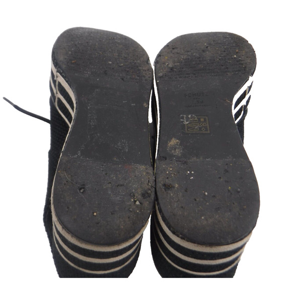 Schutz Women's Chunky Platform Shoes Black White Lace Top Sling Back Sz 7.5B Y2K - Picture 6 of 6